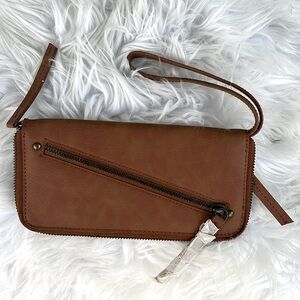 FREE PEOPLE Brown Distressed Vegan Wallet Wristlet NEW NWOT
